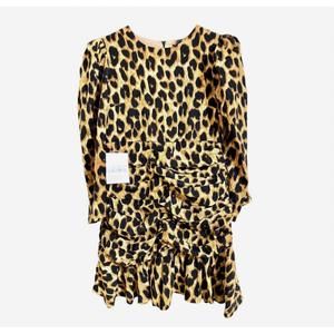 NEW BEULAH LONDON women leopard print puff sleeve cocktail dress in multicolor